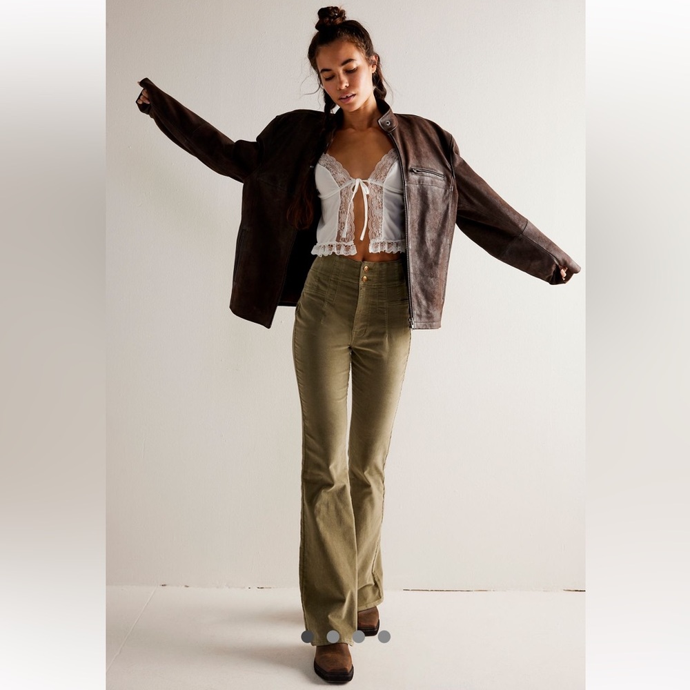 Free People We The Free Jayde High Rise Flare Corduroy Pants Kelp Green